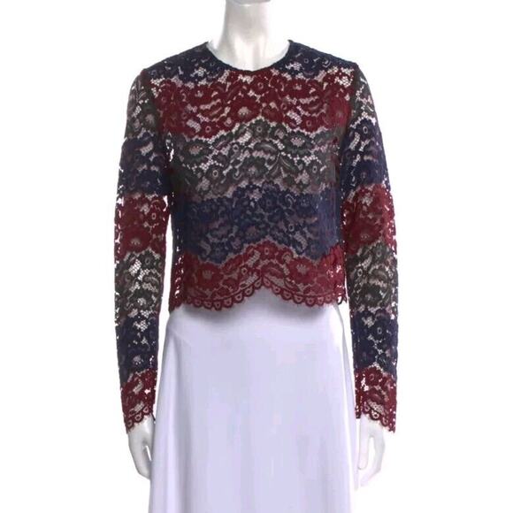 Sandro Paris Womens Long Sleeve Lace Crew Neck Crop Top Blouse Sz XS (f - Picture 3 of 7